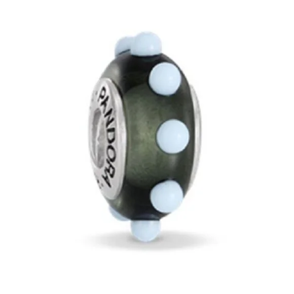 Green With Blue SPOTTY MURANO Glass Pandora Retired