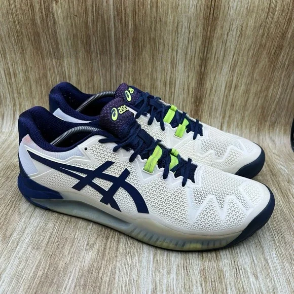 ASICS Gel-Resolution 8 Tennis Shoes Men's Size 12 White Blue Sneakers 1041A079