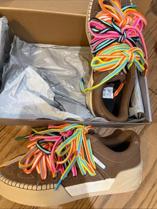Men's Kyrie Irving Brown Athletic Sneakers with Multicolor Laces