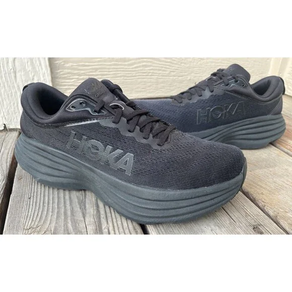 Hoka One One Bondi 8 Men’s 8.5D Running Shoes Black/Black *NO INSOLES*