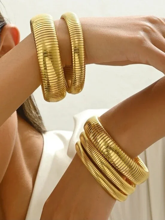 Chunky Wide Gold Plated Womens Bracelet Bangles. Size In Photo