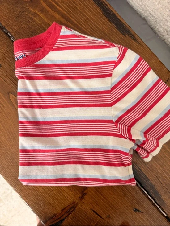 Old Navy Red, Cream & Light Blue Striped Kids Tee