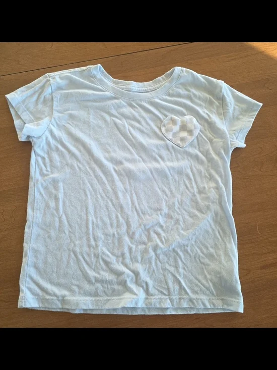 Girls Light Blue Short-Sleeve Tee with Heart Patch