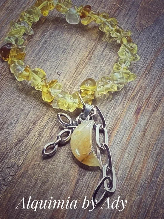 Citrine  summer beaded bracelet + moon carved cross charms