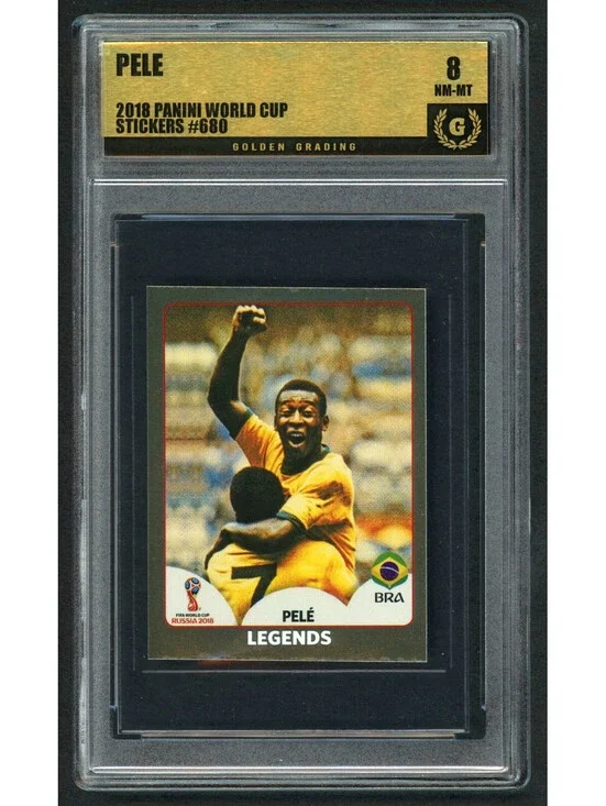 2018 Panini World Cup Stickers #680 Pele Legends Gold Foil Black Back Graded 8