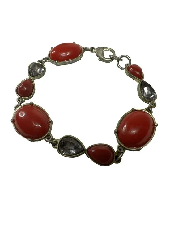 Tennis Bracelet Enamel Cherry Red Rhinestone Faceted Costume Jewelry 7