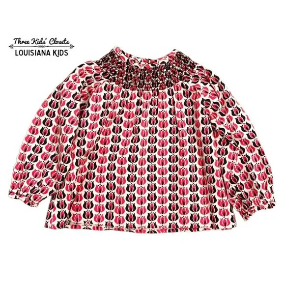 Old Navy 18-24m Pink & Black Floral Smocked Blouse Top
