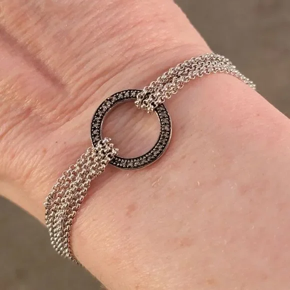 New Black Circle Chain Multi Silver Strands Toggle Bracelet