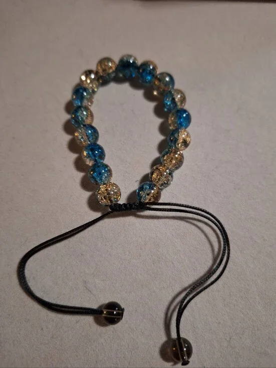 Adjustable Blue and Gold Beaded Bracelet