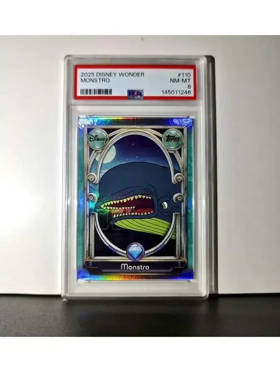 Monstro 2025 Topps Disney Wonder #110 Diamond Card Pinocchio PSA 8