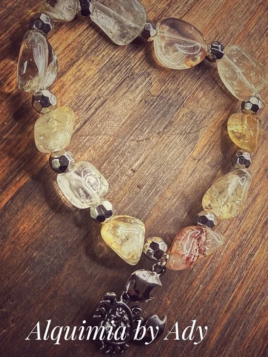 Citrine oversized nuggets summer beaded bracelet + Crab 🦀 charm