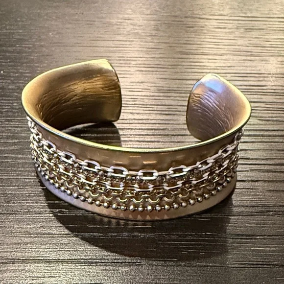 Chico's Women’s Gold and Silver Chain Cuff Bracelet with Accent Details