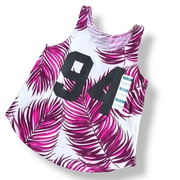 Old Navy Girls Tank Top Size S 6 7‎ Plum White Leaf Print 94 Boyfriend Fit NEW