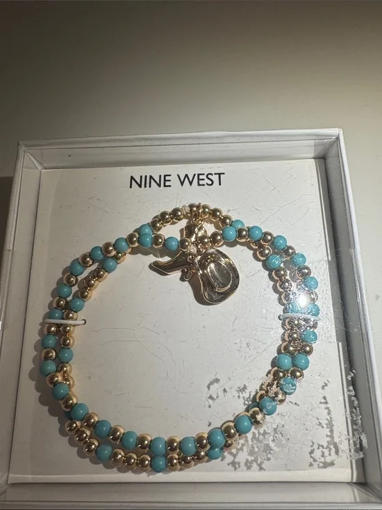 Nine West Gold and Turquoise Charm Wrap Bracelet