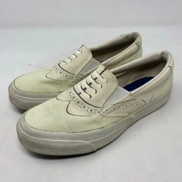 Converse Slip On Wingtip Canvas Sneakers Cream Men's 6.5