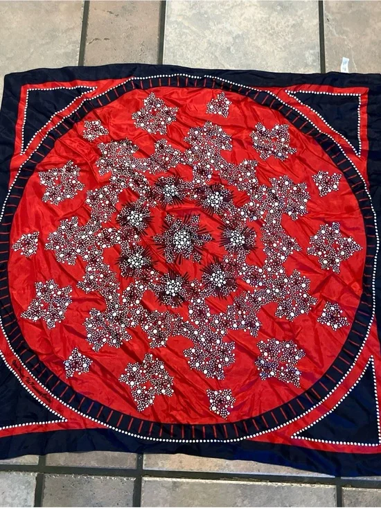 Red and Navy Floral Dot Square Scarf