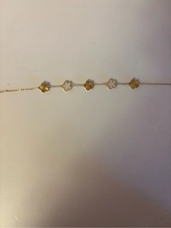 Gold Clover Link Necklace with White Enamel Accents