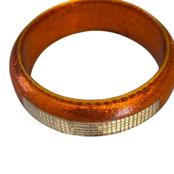 Chic Coppertone and Silver Etched Bangle Bracelet  Vintage