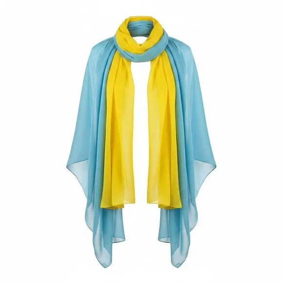Blue & Yellow Chiffon Scarf Set Sheer Lightweight Wraps Ukraine-Inspired Colors