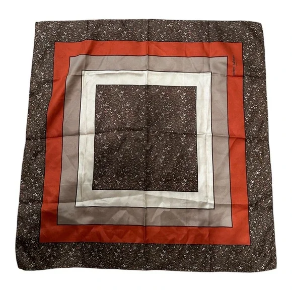 Pierre Balmain Paris Vintage Silk Square Scarf Rust Brown Geometric Pebble Print