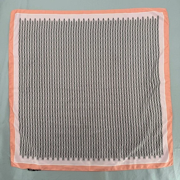 Zara Square Neck Scarf Pink Coral Peach Chain Link Print 27x27