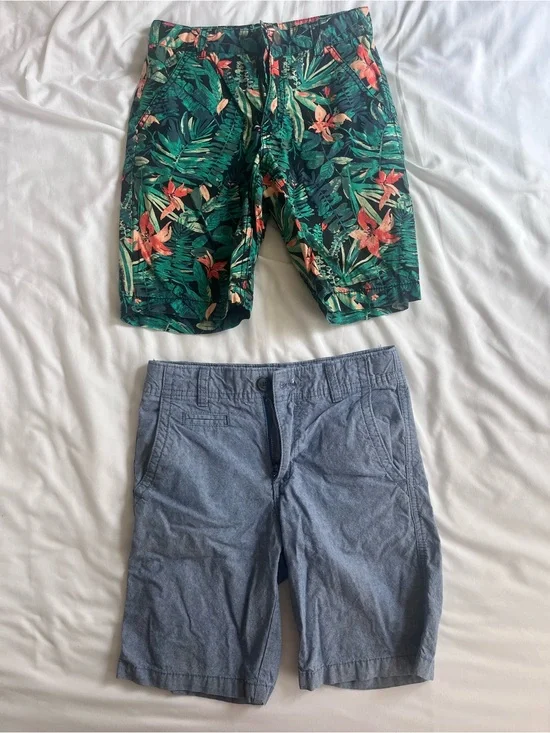 Green Tropical Print boys Shorts and blue cotton boys shorts