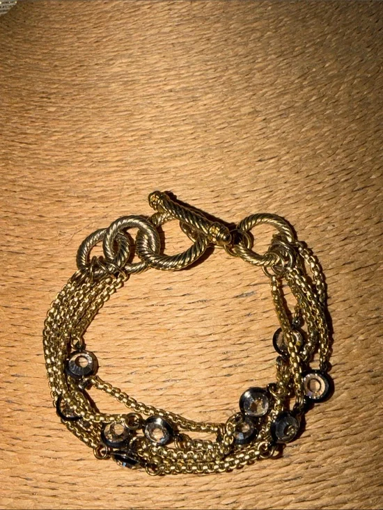 Bracelet toggle clasp smoky  crystal five strands gold tone