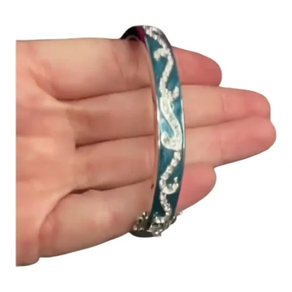LAUREN G ADAMS TEAL BLUE ENAMEL  & SILVER ‎ BANGLE BRACELET $215 NWT