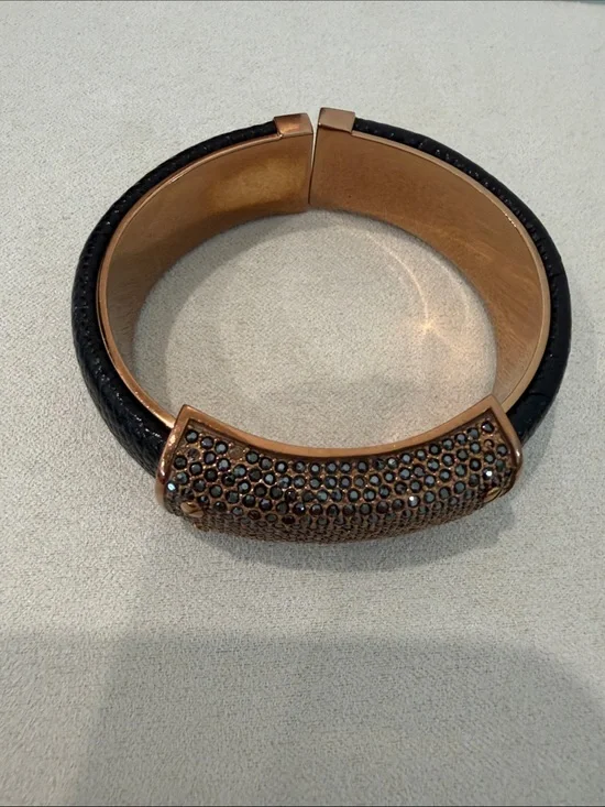 henri bendel Rose Gold-Tone Cuff with Black Crystal Pavé