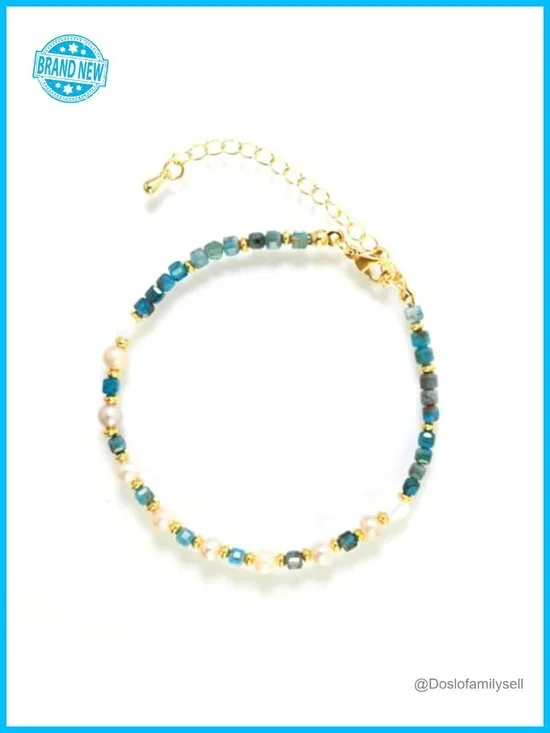 Natural Apatite Stretch Bracelet with Gold Plated Chain - Handmade Stackable