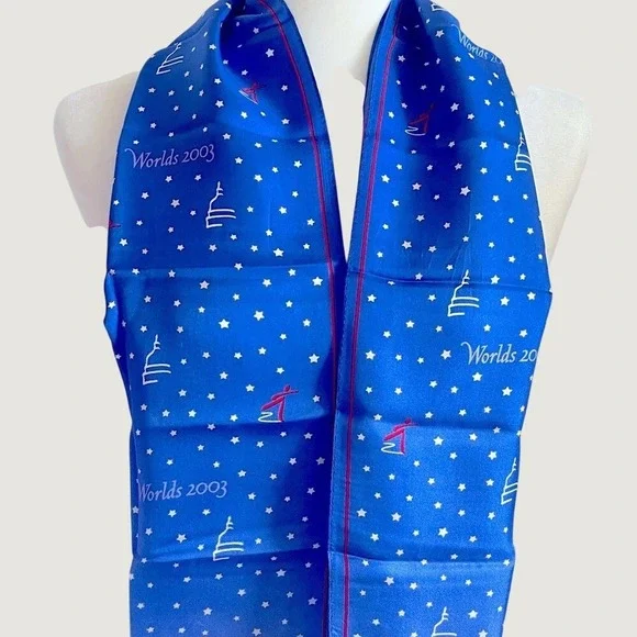 Vintage 2003 World Figure Skating Championships Silk Scarf Washington DC Blue