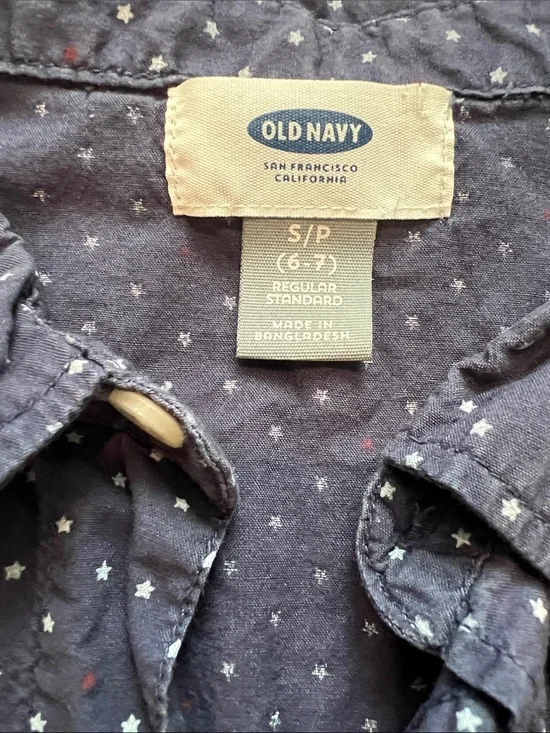 Old Navy Boys Navy Short-Sleeve Button-Down with White Dot Print