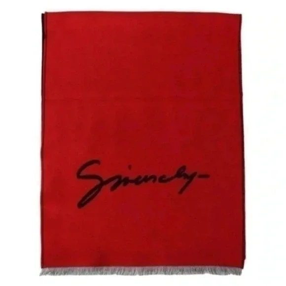 Givenchy Red Black Wool Unisex Winter Warm Scarf Wrap Shawl B270