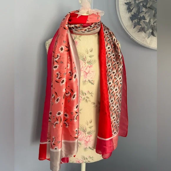 Vintage Pink and Red Mixed Floral Print Scarf