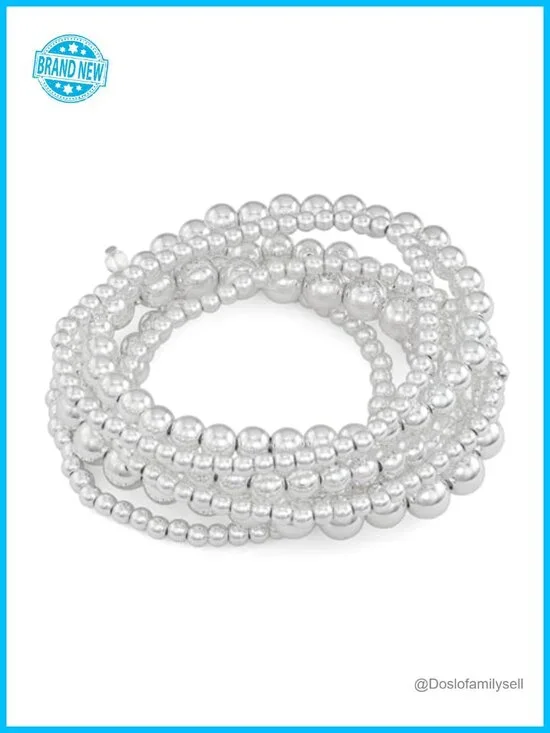 7 Row Silver Tone Stretch Beaded Bracelet Stackable Multi-Bead