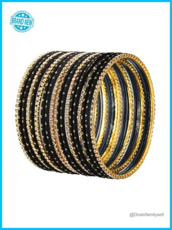 Rhinestone Crystal Bangle Set 20 Piece CZ Plain Metal Bracelet Jewelry