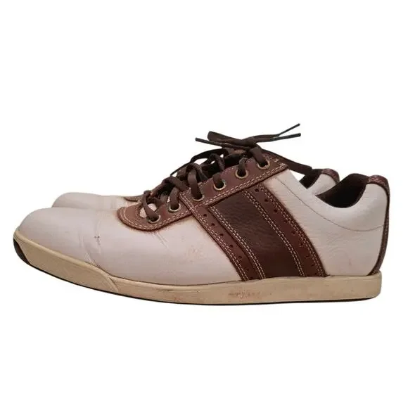 Footjoy FJ Mens Golf Shoes Brown White 9M 54077 Spikeless Leather