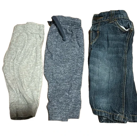 Set of 3 baby pants- jeans and gray and blue sweatpants. Cute! 3-6 months