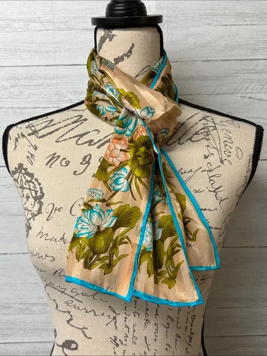 XIIX Karet Floral Silk Scarf with Turquoise Trim