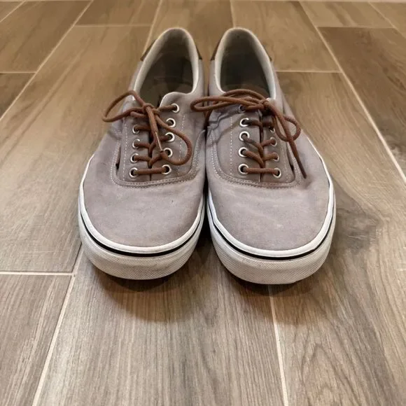 Men's Canvas and Brown Leather Lace Up Sneakers, Size 13
