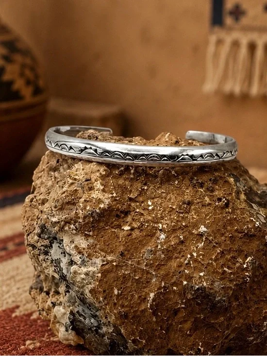 Nelson Pacheco Kewa Native American Sterling Silver Cuff Bracelet 6 7/8
