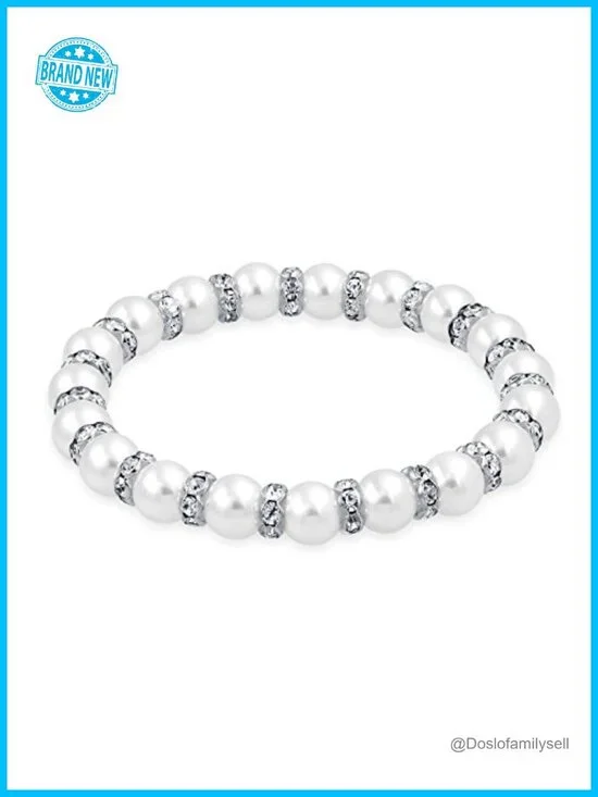 Simulated Pearl and Crystal Stretch Bracelet Stackable Strand Elegant