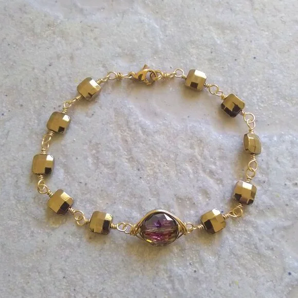Trendy & Boho Chic! Delicate + Dainty Handmade Bracelet - Mauve & Gold Colors