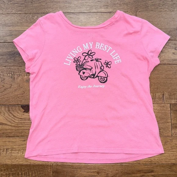 Old Navy Girls Short Sleeve Graphic Shirt Living My Best Life - Size L|G (10-12)