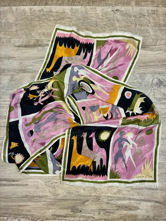 VTG Oscar de la Renta Printed 100% Silk Scarf 53”x 11”