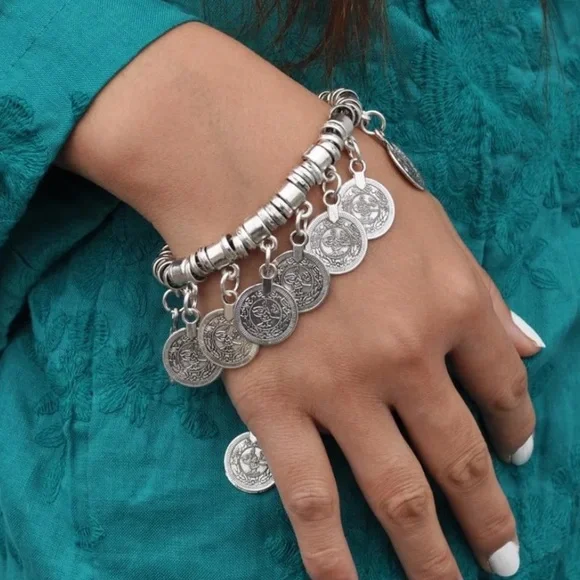 Ottoman coin bracelet turkish silver jewelry antique  bangle middle eastern
