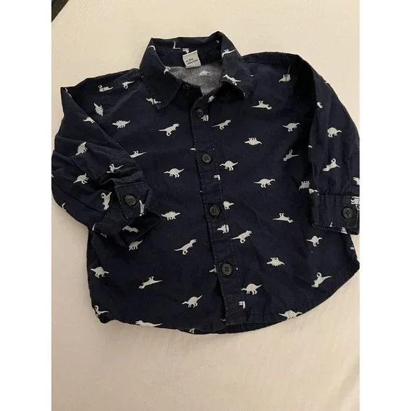 Old Navy 6/12m Baby Boys Dinosaur Button Down‎ Shirt 100% Cotton