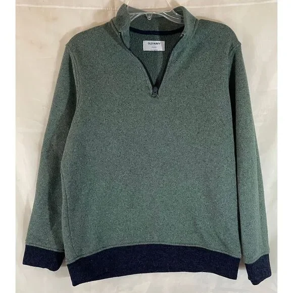 Old Navy Green & Navy Quarter-Zip Fleece Pullover Sweater‎ Casual Comfort XL