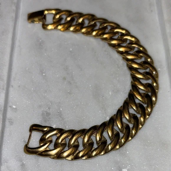 Vintage Monet Gold Tone Chunky Chain Bracelet Statement Curb Link Bold Jewelry