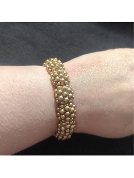 Gold Tone Bead Cluster Stretchy Elastic Statement Bracelet